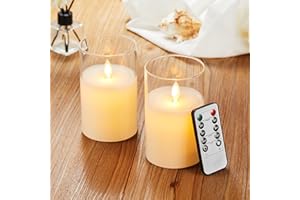 LONKENN Candele LED 2 pezzi, Flickering Flameless Candele, Candele a Batteria with Glass con Telecomando a 10 Tasti, Realizzato in Vera Paraffina,con Funzione Timer 24 Ore per Decorazione, Festa-12.5cm Bianco