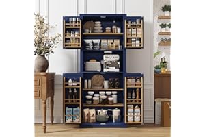 HOLTICO Kitchen Cabinet with Worktop, Tall Cabinet Kitchen Buffet Cabinet, Dining Room Cabinet, Pantry with Doors and Shelves for Dining Room, Living Room, Laundry Room (Blue)