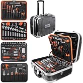 REALTEK 123 Piece Tool Case, Complete Tool Box | Aluminum Tool Set with Wheels, Chrome Vanadium, for Domestic and Automotive