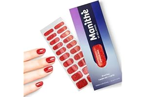 Manithè - Smalto colore rosso glitter (Sparkling Xmas) - Smalto Adesivo Gel UV - Pellicola per Unghie Autoadesiva - Manicure Semipermanente - Nail Wraps Gel UV - Kit 20 PCS