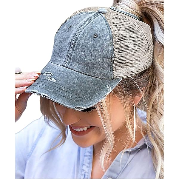 Pferdeschwanz-Baseballcap Damen - Baumwolle, Verstellbar, Mit Zopf-Loch & Vintage-Look