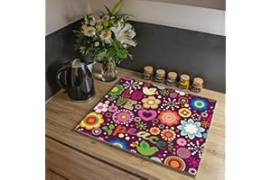 banjado® Herdabdeckplatte Glas 1-teilig 60x52 cm/Schneidebrett Herdabdeckung mit Motiv Love and Peace/Herdabdeckplatten Ceranfeld 1teilig / Schneidebrett Glas individuell einsetzbar