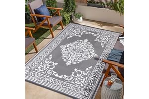 ‎TUKDAK TUKDAK Grau Outdoor Teppich Wetterfest 120x180cm, Wendbarer Outdoorteppich Matte Kunststoff Teppich, Wasserdichter Außenteppich, UV-beständige Camping Matte für Balkon Terrasse Garten RV Picknick