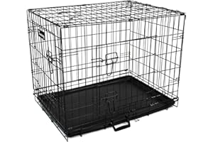 Actiaspet - Foldable Metal Dog Cage with Removable Tray (Black, 30 Inch)