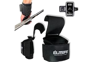 ELITEFIT Gancho levantamiento pesas Correas de agarre gym con ganchos de metal Antideslizante agarre de muñeca Acolchado para gimnasio, Muñequera de neopreno para entrenamiento con peso, Hook fitness