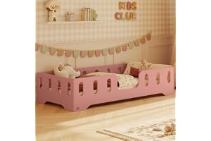 smartwood Golvsäng 70x140 cm med Fallskydd, av Furuträ, Rosa, TILA 2 | Montessori säng för barn, ribbotten upp till 230 kg, FSC-certifierad, rundade kanter, enkel montering, från 3 år