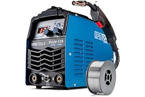 IPOTOOLS FLUX-135 Fülldraht Schweißgerät Ohne Gas 135A – 3-in-1 FLUX/ARC/MMA Inverter Schweißgerät mit Synergischem Drahtvorschub, IGBT, 230V, Kompakt & Tragbar – 7 Jahre Garantie