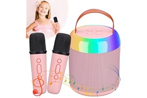 Coikes Karaoke Bambini con 2 Microfoni, Bluetooth Macchina Karaoke Portatile Wireless Karaoke con Luce LED ed Effetti di Cambio Voce, Giocattolo Regalo Compleanno per 3-12 Anni Ragazzi Ragazze