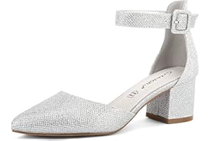 Greatonu Damen Pumps Velour Knöchel-Riemchen Blockabsatz Sandalen