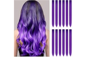 LIPENS 12 PCS Purple Hair Extensions Clip In for Kids Girls Women, 22" Highlights Purple Hair Extensions, Synthetic Straight Hair Piece DIY Girls Hair Accessories on Daily Party (12 PCS Purple)