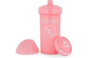 Twistshake Kid Cup – Biberon Anti-Fuite avec Bec Dur et Mélangeur de Fruits 360 ml – Bouteille d’Entraînement pour Tout-Petits – Bouteille d’Eau Anti-Déversement – Sans BPA – Rose