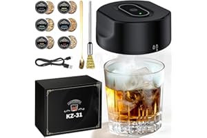 VEXNOOK Elektryczny zestaw do wędzenia whisky z 6 drewnianymi chipami – nadaj swoim napojom i potrawom pyszną nutę dymu, prezent dla miłośników koktajli