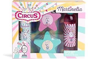 MARTINELIA - Cofanetto da bagno Circus per bambini - Cofanetto da bagno divertente per bambini - 1 gel doccia + 1 latte per il corpo + 2 bombe da bagno effervescenti - Regalo per ragazza - Senza