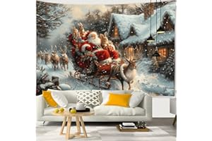 Chickwin Tapisserie Murale Noël Impression 3D, Toile de Fond Noel Tapisserie de Fenêtre et de Porte Fausse Cheminée Noel pour Salon, Chambre, Dortoir, Fond de Fête (200x150cm,Traîneau)