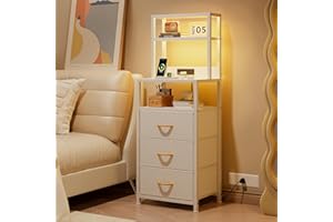 VERMESS Bedside Table with 3 Drawers and Charging Station, Small Nightstand for Bedroom, Chest of Drawers Bedroom, Storage Drawers for Living Room, Hallway (White)