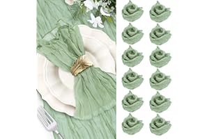 VEHOUKLI Grüne Boho Falten Stoffservietten,Angenehm weiche Stoffservietten Leinen,Seihtuch-Tischläufer Salbeigrün 50 x 50 cm,Rustikale Dekorative Tischservietten für Hochzeit,Weihnachten,Abendessen(12)