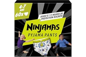 Pampers Ninjamas Pyjama Pants, Garçon, 60 Sous-Vêtements de nuit Absorbants, 4-7 Ans, 17-30kg, Protection Maximale Contre Les Fuites Toute La Nuit En Toute Discrétion, Pack 1 Mois