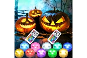 ‎WUCGEA wucgea Mini Underwater Light - Pack of 10 Waterproof RGB LED Tea Lights with Remote Control for Vase Base Party Christmas Swimming Pool Christmas Batteries Operated Pumpkin Lights for Halloween