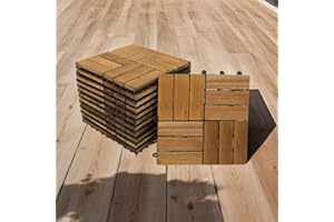 LORENO SAM 11er Set Holzfliese 02 | Akazienholz massiv + geölt | 11 Fliesen für 1m² | 30 x 30 cm | Bodenbelag mit Drainage | Balkonfliesen/Terrassenfliesen/Klickfliesen