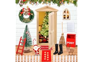 Frasheng Drzwi elfów Zestaw świąteczny, miniaturowe akcesoria elfów Boże Narodzenie, Elfy świąteczne kompletny zestaw drzwi, dom elfów Dekoracja świąteczna latarnia Wieniec choinkowy itp