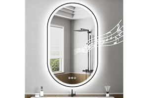 STARLEAD Espejo-Baño-Ovalado-con-Luz 100x60 cm, Espejo-Baño-LED-Bluetooth, Antivaho, Regulable, 3 Colores Luz, Función Memoria, IP44 Vidrio Templado Espejo-LED, Horizontal/Vertical, Pintura Negro