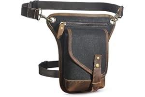 Handadsume Lona Impermeable + Cuero -Motocicletas -Senderismo-Bolsillos-Los Bolsillos de Fanny-Bolsa de Muslos y piernas-Bolsa de Cadera-para Hombres y Mujeres 211-6