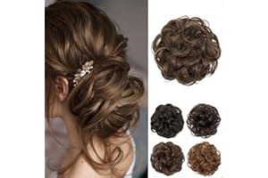 JJstar Chignon Postiche Cheveux Grande Postiches Bouclés Ondulés Chouchou Cheveux Naturel Faux Chignon Elastique pour Femmes Fille(Brun cendré moyen)