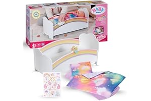 BABY born Regenbogenbett - Puppenbett mit Regenbogenlicht & beruhigender Einschlafmelodie - Hochwertiges Puppen Zubehör inkl. Wendebettwäsche & Stickern - Geeignet für Kinder ab 3 Jahren