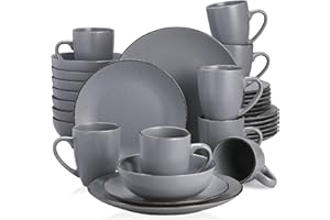 vancasso Moda Matte Dinnerware Set - 32 Pieces Dinner Set Grey Stoneware Crockery with 10.5in Dinner Plate, 8in Dessert Plate, 900ml Bowl and 360ml Mug, Service for 8