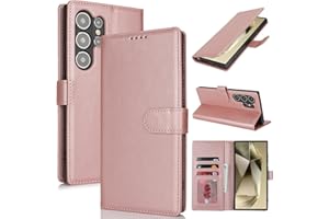 Zouzt Case for Samsung Galaxy S24 Ultra, Shockproof PU Leather Mobile Phone Case, Leather Flip Case with Card Holder and Stand Function, Flip Leather Wallet Phone Cover (Rose Gold)