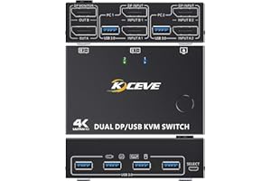 DP KVM Switch 2 Computer 2 Monitore, KCEVE Zwei Monitore Displayport USB 3.0 KVM Umschalter für zwei Monitore, Unterstützt 4K@60Hz für 2 Computer, Offizieller Shop