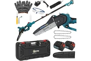 Outsunny Akumulatorowa mini pilarka łańcuchowa 8 cali, 6000 mAh, 580 W, akumulatorowa, do gałęzi i ogrodu, z 2 bateriami teleskopowymi i blokadą bezpieczeństwa niebieską