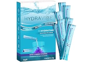 NUTRAVITA Hydravive® Rehydration Electrolytes Powder - High Strength Vitamin C and All 8 B Vitamins: B1, B3, B5, B12 Supplement Sachet Drink - Effervescent Electrolyte Hydration Tablets - 7 Pack Blackcurrant