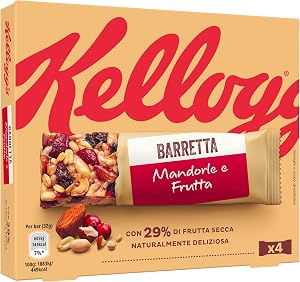 Kellogg's Barretta | Gusto Mandorle e Frutta | Ricca di Fibre e con 29% di Frutta Secca | 4 barrette da 32g (Confezione da 128g)