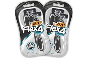 BIC Flex 4 Rasoirs Jetables pour Homme avec bande lubrifiante (Tête Pivotante / 4 Lames) - Lot de 2 Blisters de 3