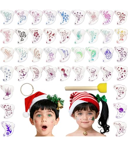 44 stuks kinderschminksjablonen, schminksjablonen voor gezicht, lichaam, creativiteit, tattoosjabloon voor make-up, carnaval, Kerstmis, feest