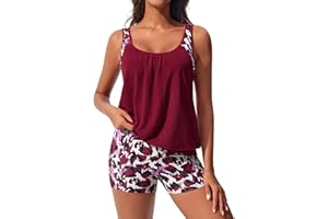 Hanna Nikole 2 Piece Tankini Swimsuits for Women, Printed Tummy Control Swimwear, Athletic High Waist Ribbed Tankini Tops with Boyshorts