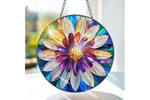 Bimkole Flower Stained Glass Suncatcher Window Hanging - Petals Indoor Window or Doorway Decoration - Handmade Sun Catcher Decor for Garden Home Christmas & Birthday Gifts 7.87x7.87 inch