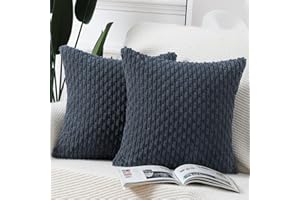 Madizz Pack of 2 Boho Corduroy Cushion Covers 18x18 inch, 45x45 cm, Dark Blue Soft Decorative Throw Pillow Covers for Bedroom Sofa Pillow Shell