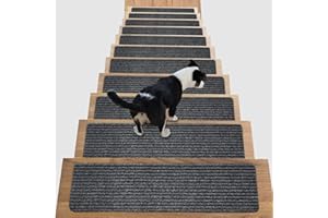 AISEY Stair Treads Carpet Non-Slip Indoor Stair Runners for Wooden Steps, Stair Rugs for Kids and Dogs, Set of 13, 8" X 30", Grey