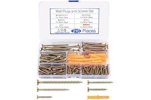 XUIIOSOOKP 210 Pcs Wood Screws Assortment Set, Self Tapping Countersunk Self Drilling Cross Flat Head Brass Zinc Screws for Wood, with 20 Pcs M6 Screw Anchors