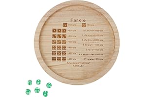 NQEUEPN Wooden Farkle Dice Tray with 6 Dice, 7 Inch Round, Wood Color, Black, Green, Solid, Simple Style, Game-Specific Design, Perfect for Family Gatherings