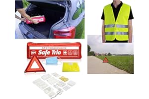 4BUSINESS 3in1 Kfz Kombi Verbandstasche rot Norm 2026 | Verbandskasten für Auto | Inhalt nach neuester DIN 13164:2022-02 | Euro-Warndreieck | Warnweste EN ISO 20471 | Triotasche