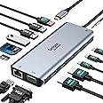 USB C Docking Station 2 HDMI, Laptop Docking Station Dual Monitor USB C Dock Triple Display Multiport Adapter Hub with 2 4K HDMI VGA 10G USB 3.1 3.0 100W PD MicroSD Audio RJ45 for Dell HP Surface Asus
