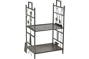 HOMCOM Porte-bûches Range bûches étagère à Bois de cheminée serviteur de cheminée cerf Multi-Accessoires 2 étagères dim. 51,5L x 33l x 77H cm métal Noir Or Vieilli