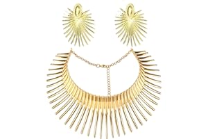 Diamday African Jewelry Set for Women Gold African Canine Tooth Shape Necklace Statement Earrings Cleopatra Costumes Jewelry Accessories for Theme Party Halloween