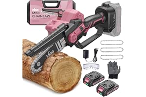 Mini Kettensäge mit Akku, iDOO 6 Zoll Mini-Kettensäge Elektrisch 2 Batteries 2000 mAh, 3 Chains, Hand Chainsaw for Secateurs with Safety Lock, Powerful Motor for Wood Cutting, Pink