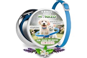 Monked | Natürliches Halsband für Hunde ohne Chemie | Bis zu 8 Monate Schutz | Anti-Zecken & Flohschutz | Verstellbar für alle Größen | Langanhaltender Zeckenschutz (Blau, Universal)