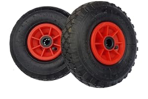 D&F - Set da 2 ruote pneumatiche 3.00-4, con boccola 2PR, dimensioni 260 x 85 mm, ricambio per carretto e carriola, Gomma, nero