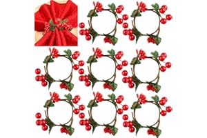 wordmouk Anelli di Porta Tovagliolo di Natale 8 Pcs Bacche Rosse Anelli Portatovaglioli Natale Tovagliolo Anello Portasciugamani Christmas Napkin Rings Holder per Porta Tovaglioli da Tavola Natalizio